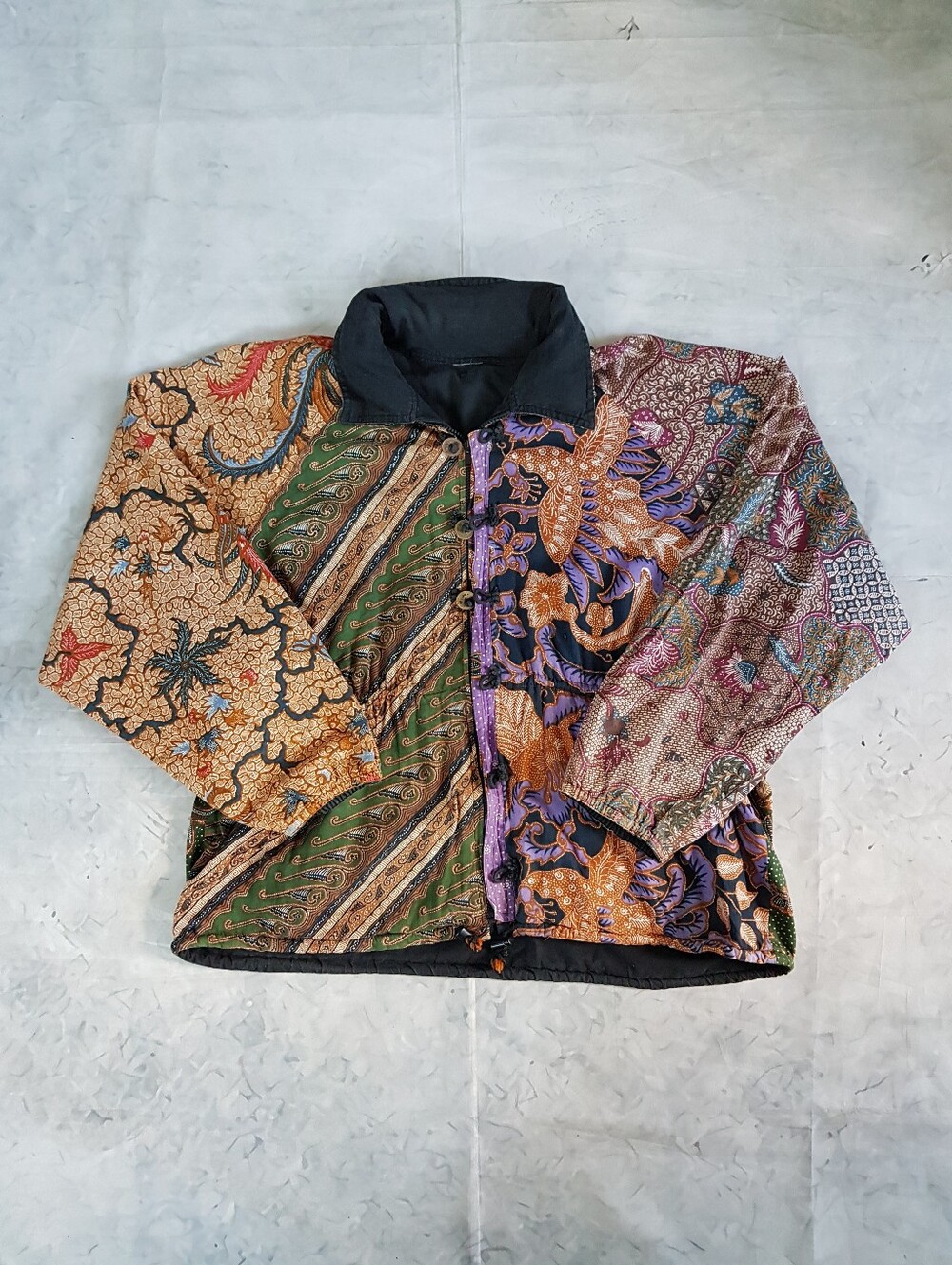 Patchwork Indonesian Batik Cotton Jacket, Size XL